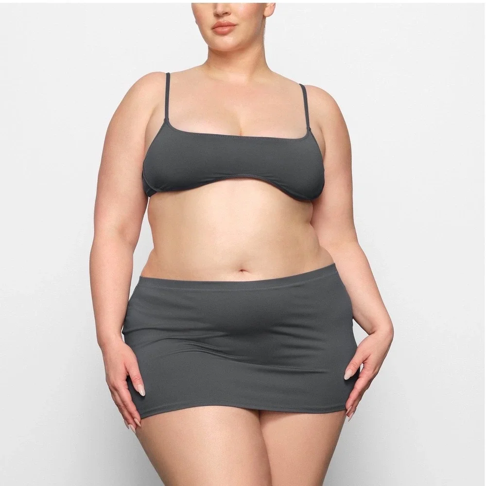 SKIMS Recycled Swim Micro Mini Skirt Gunmetal Grey Women's Size L NEW